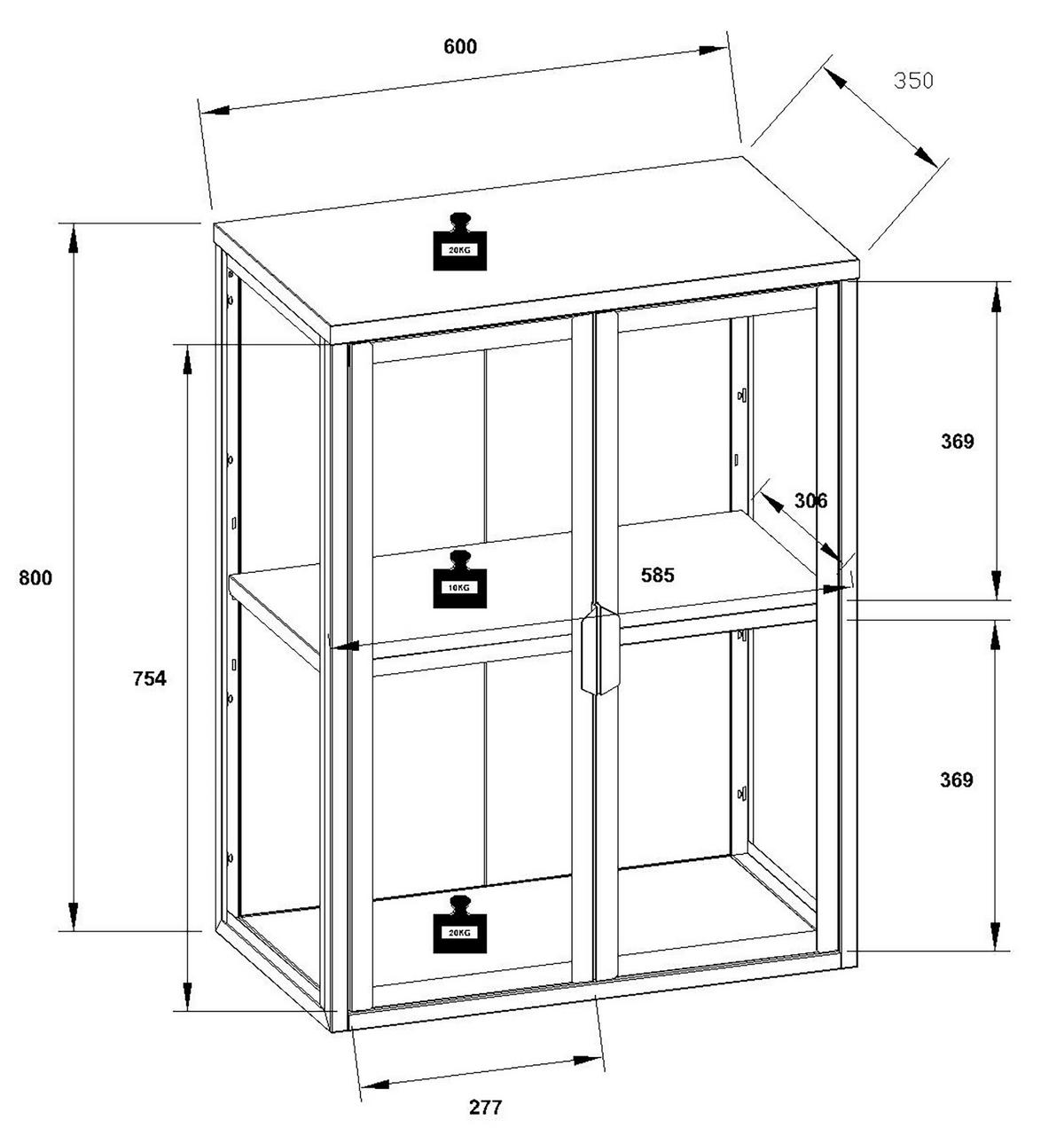 Hängevitrine Flokas Schwarz B: 60 cm - Transparent/Schwarz, Design, Glas/Metall (60/80/35cm) - MID.YOU