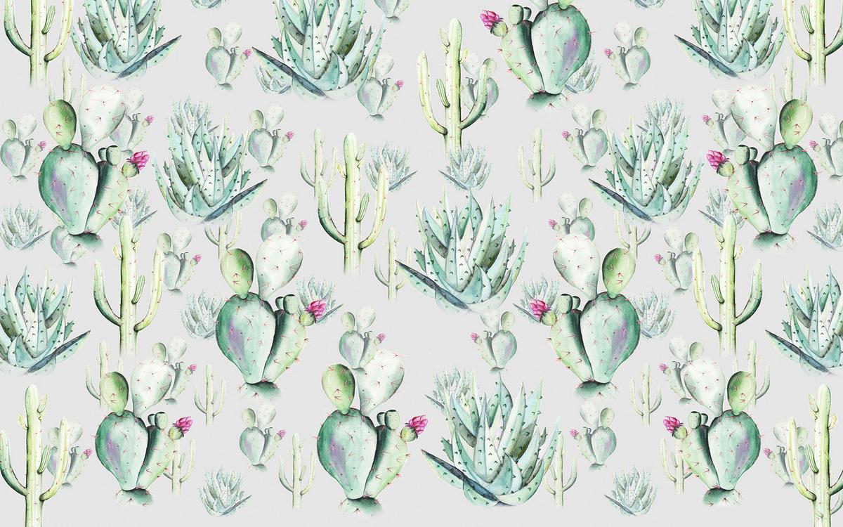 Vliestapete Cactus Grey - Grau/Grün, Basics (400/250cm) - Komar