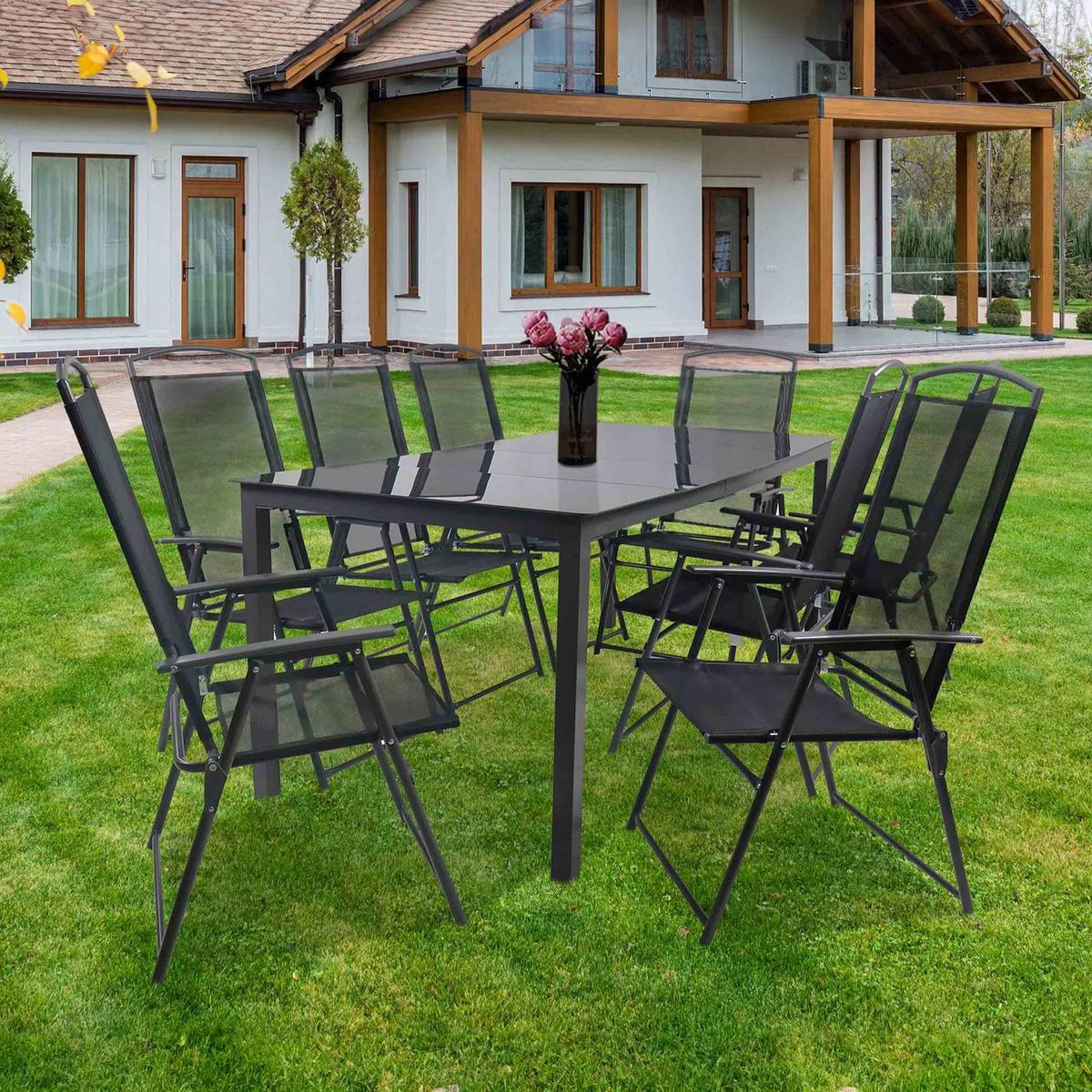 Záhradná stolová súprava čierne sklo - čierna/antracitová, Basics, kov/textil - Gardenson
