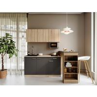 Miniküche Ingrid Grau/Eichefarben B: 150cm - Eichefarben/Grau, Design, Holzwerkstoff (150cm) - Respekta