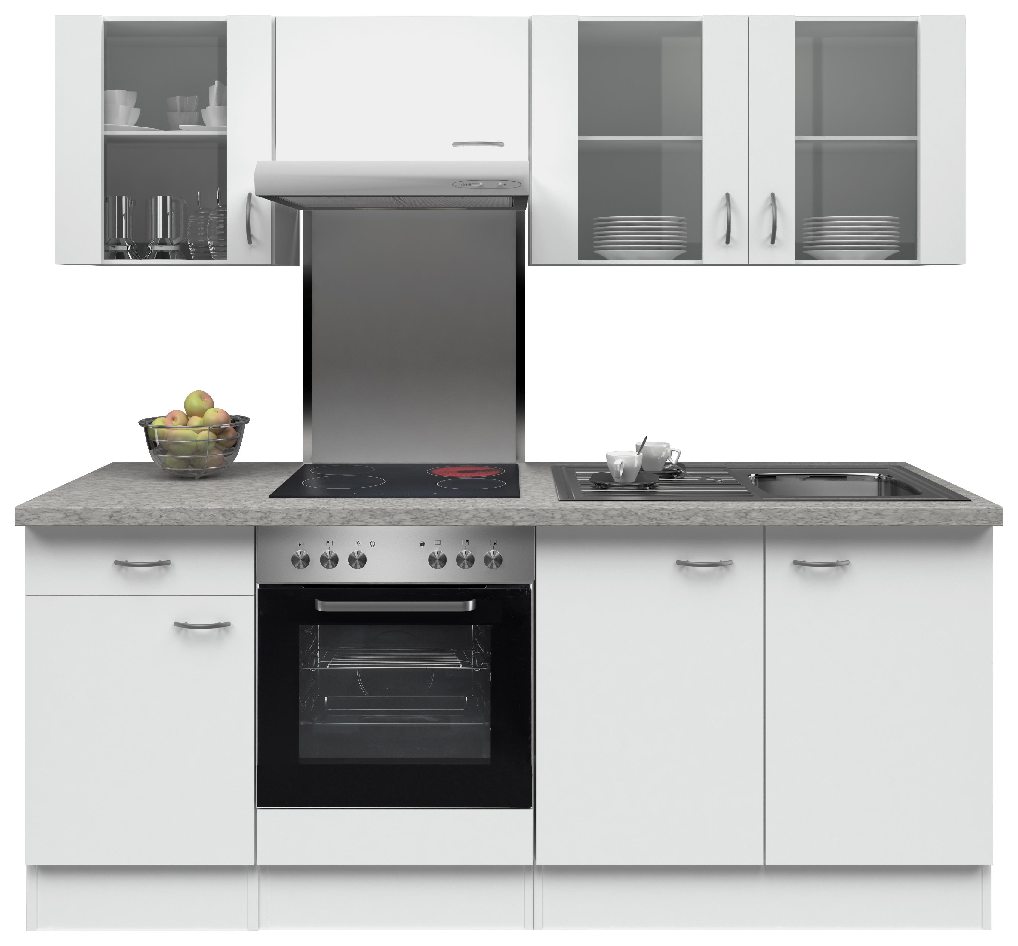 Küchenzeile Wito mit Geräten 210 cm Grau/Weiß Modern - Edelstahlfarben/Weiß, MODERN, Glas/Holzwerkstoff (210cm) - MID.YOU