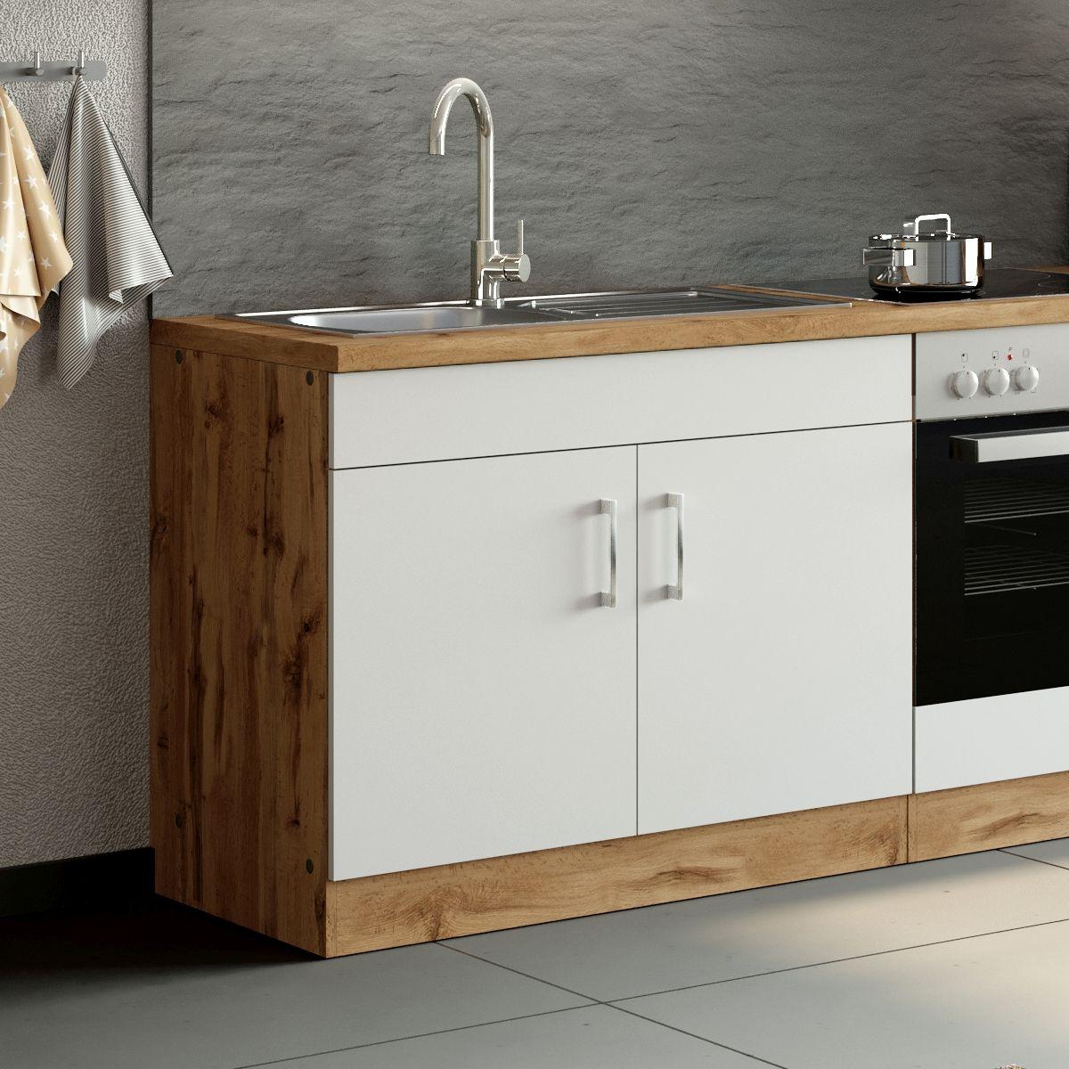 Spülenschrank Mit Spüle B: 100 cm Weiß/Eiche Dekor - Weiß, MODERN, Holzwerkstoff (100/86/60cm) - Held