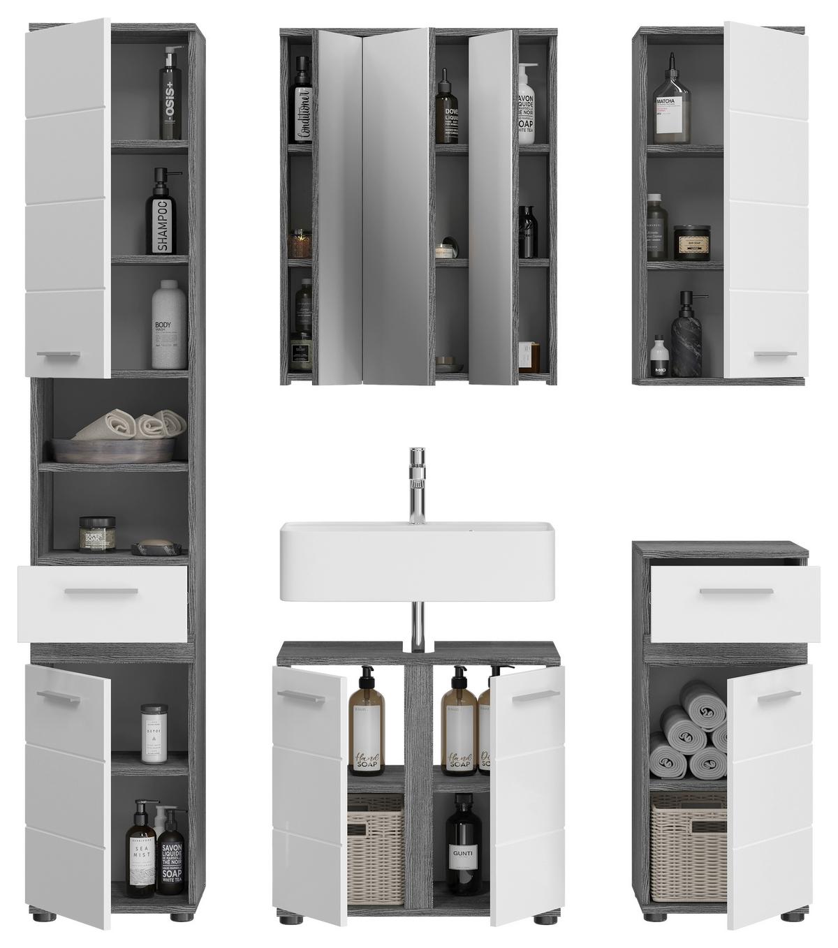 Badezimmer Blake Weiß Hg B: 130 Cm - Weiß Hochglanz/Schwarz, MODERN, Holzwerkstoff (130cm) - MID.YOU