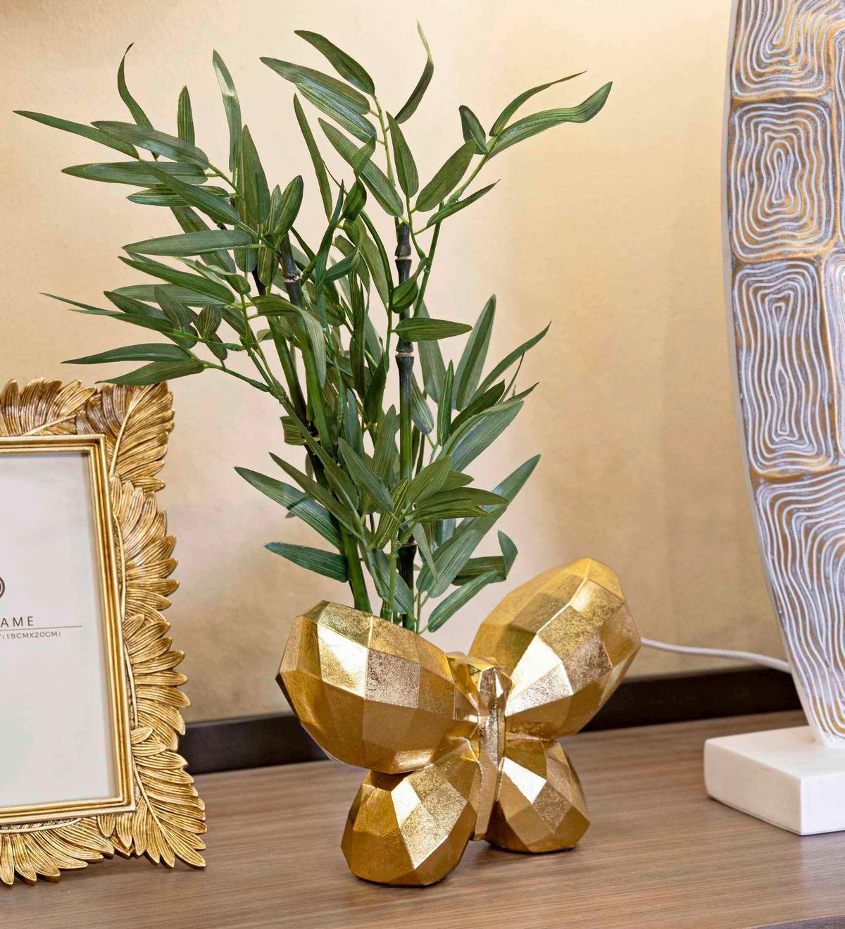 Vase Butterfly Gold Goldfarben B: 22,5 cm - Goldfarben, Basics, Kunststoff (22.5/15/8cm)