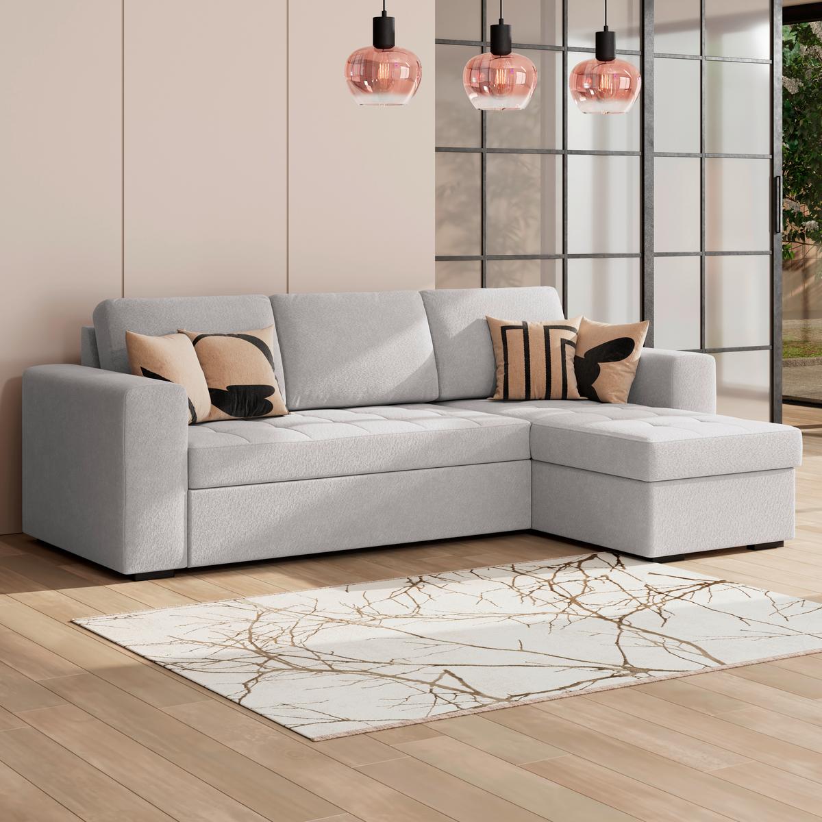 Ecksofa mit Schlaffunktion & Bettkasten Jan Greige - Greige, Trend, Textil (247/155cm)