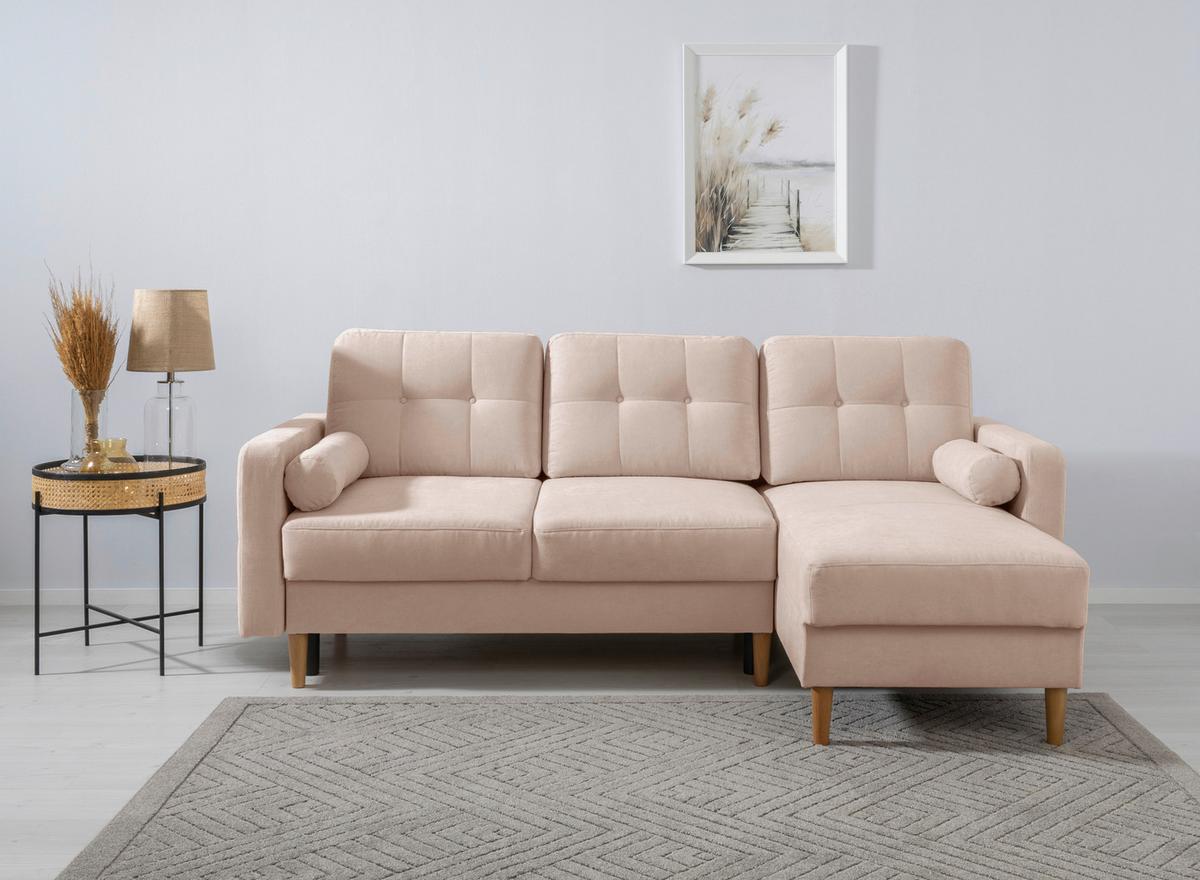 Ecksofa Noret, Creme S: 223x157 Cm - Beige/Buchefarben, Design, Textil (223/157cm) - MID.YOU