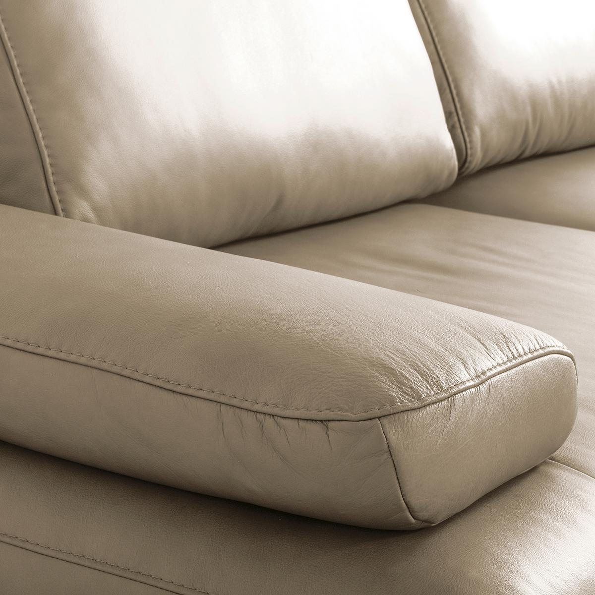 Ecksofa Como Echtleder Creme 306x237 - Creme/Schwarz, Design, Leder (306/237cm) - Livetastic