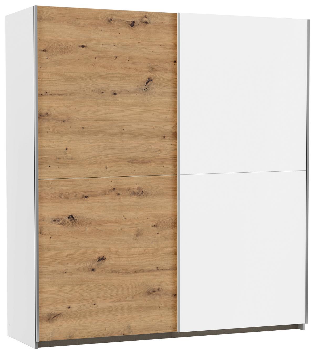 Schwebetürenschrank B: 175 cm Mars Weiße/Eiche Dekor - Weiß/Eiche Artisan, KONVENTIONELL, Holzwerkstoff (175/191/59cm)