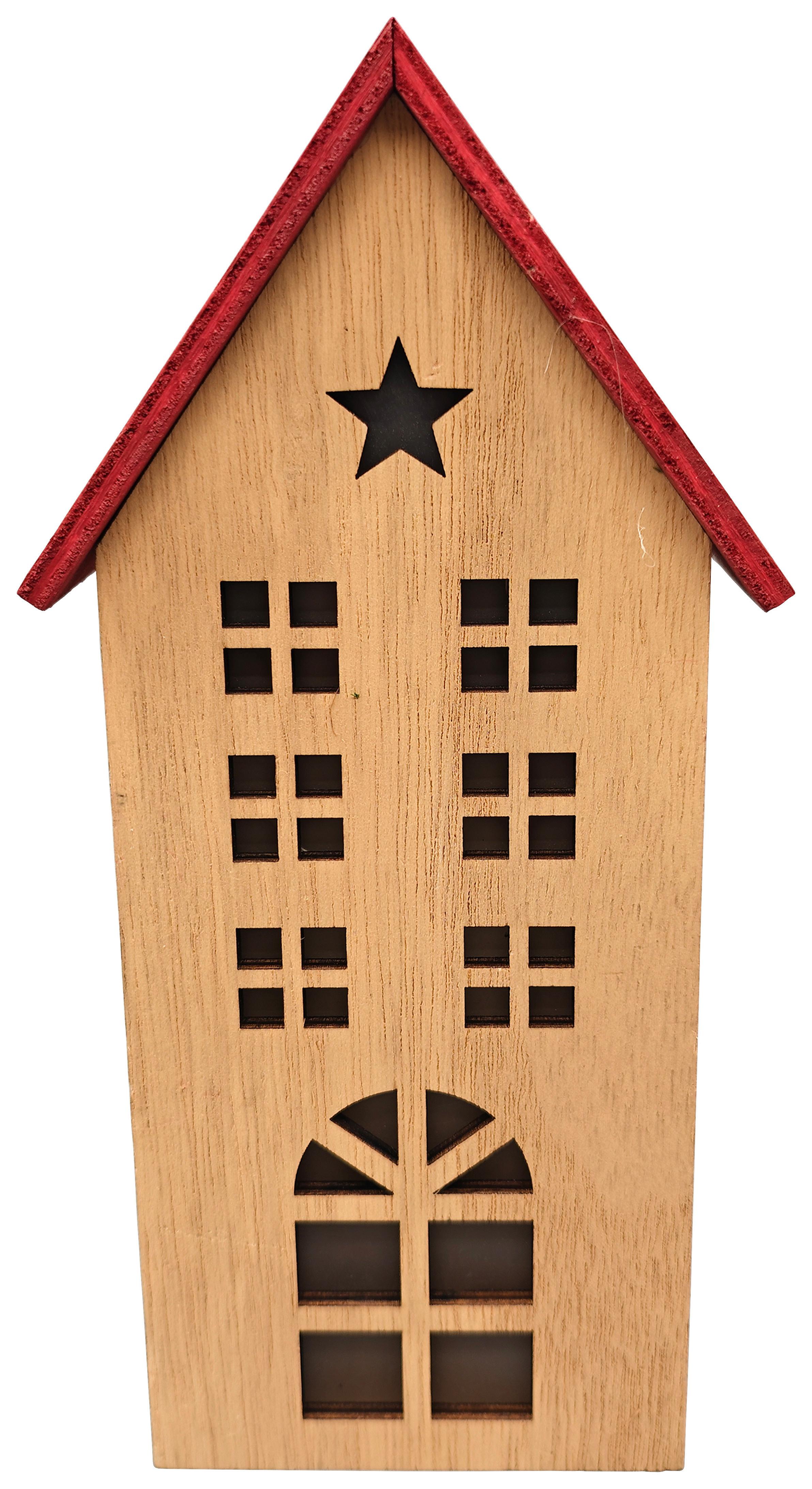 Dekorační dům LED/teplá bílá - přírodní barvy/červená, Konvenční, kompozitní dřevo (10,5/22/6cm) - Mömax