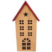 Dekorační dům LED/teplá bílá - přírodní barvy/červená, Konvenční, kompozitní dřevo (10,5/22/6cm) - Mömax