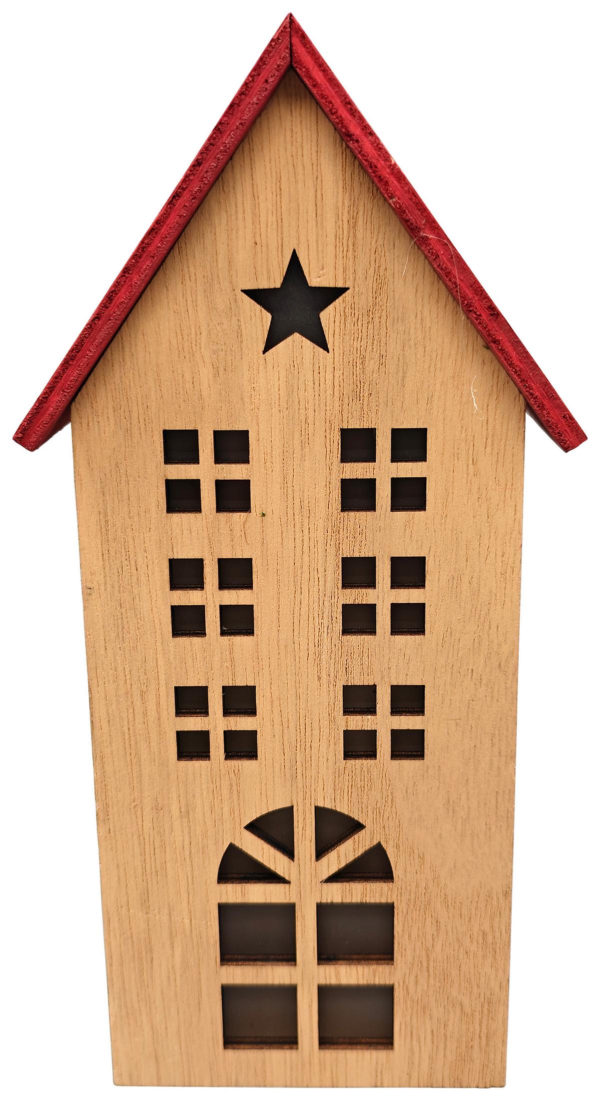 Dekorační dům LED/teplá bílá - přírodní barvy/červená, Konvenční, kompozitní dřevo (10,5/22/6cm) - Mömax