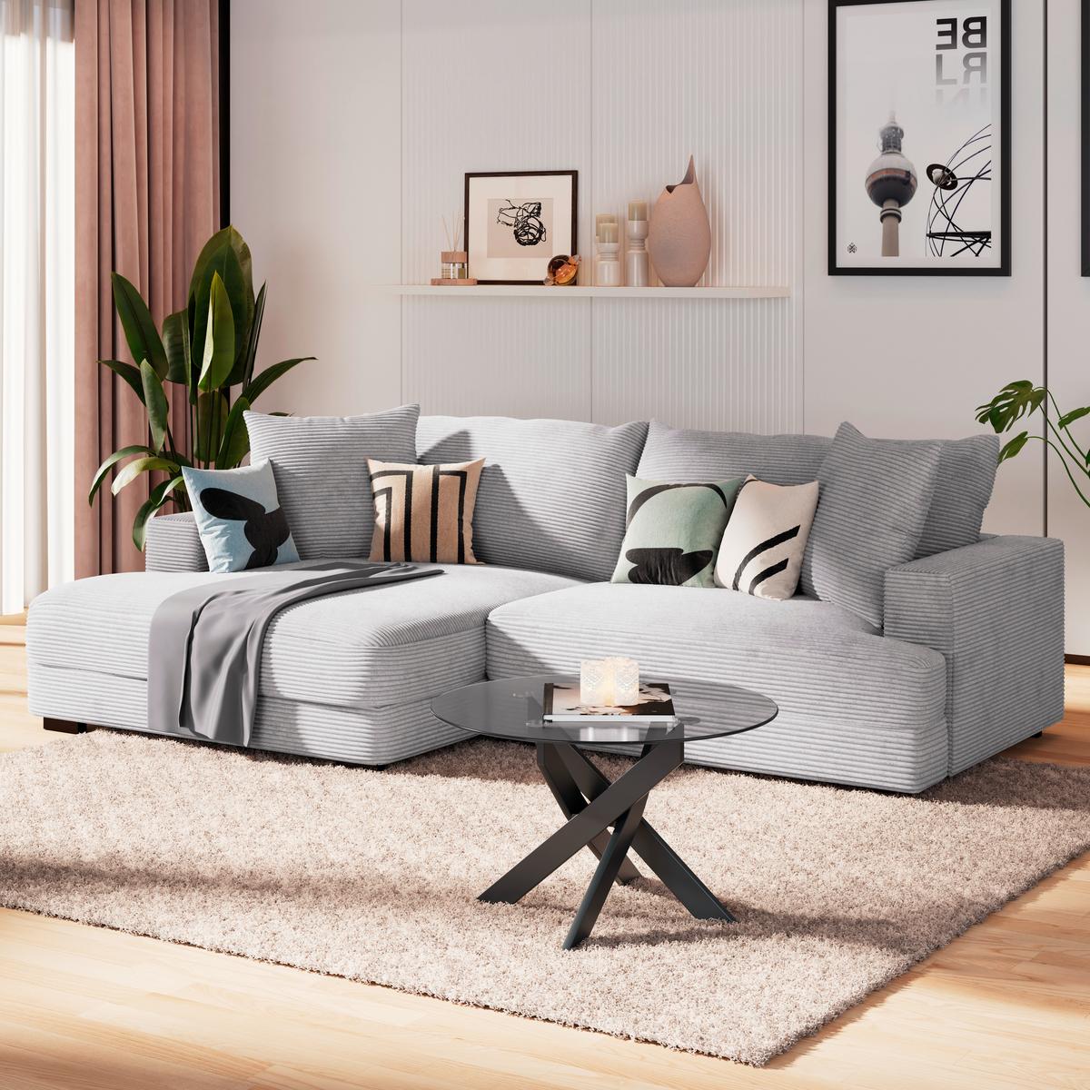 Ecksofa Pelle m. Kissen taupe Cord 180x265cm - Taupe/Schwarz, MODERN, Textil (180/265cm)