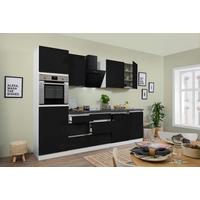 Küchenzeile Premium mit Geräten 280 cm Weiß/Schwarz Hochglanz - Schwarz/Weiß, MODERN, Holzwerkstoff (280cm) - Respekta