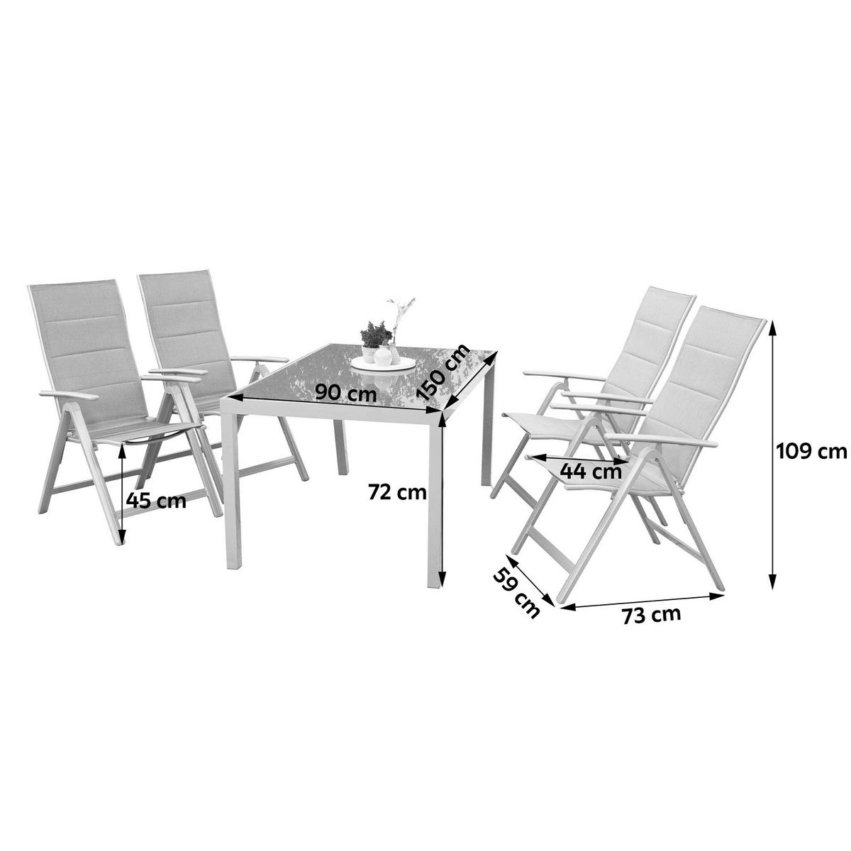 Gartenmöbel Set 5-Tlg. Taviano Metall/Glas/Textil - Silberfarben/Braun, ROMANTIK / LANDHAUS, Glas/Textil - Gardenson