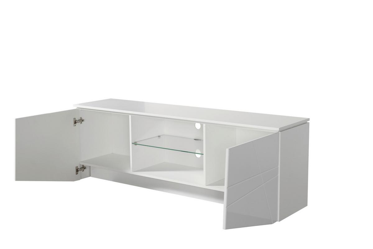 Médiaállvány Cadiz - fehér/magasfényű fehér, Modern, faalapú anyag/üveg (168/57/39,5cm)