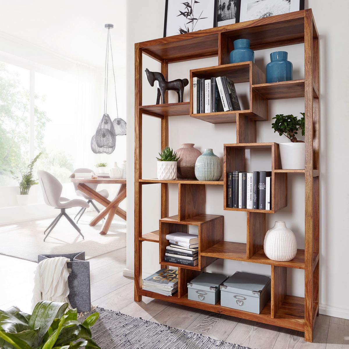 Wandregal Sheesham Sheeshamfarben B: 115 Cm - Sheeshamfarben, Design, Holz (115/180/40cm) - MID.YOU