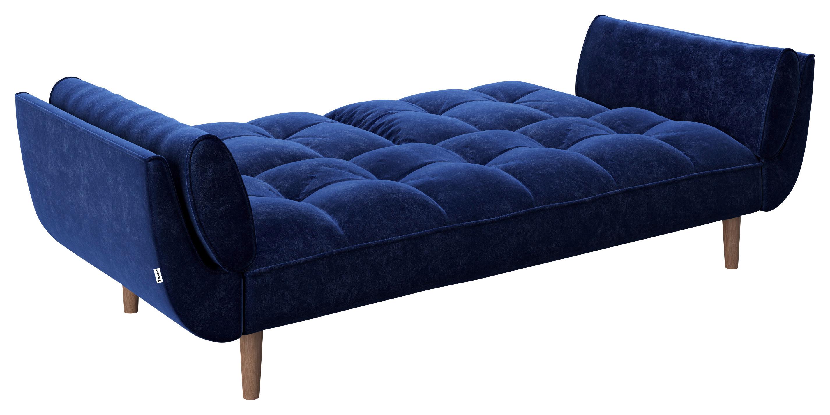 2-Sitzer-Sofa mit Schlaffunkt. Scarlett Blau Samt - Blau/Braun, KONVENTIONELL, Textil (215/81,5/84,5cm) - Playboy