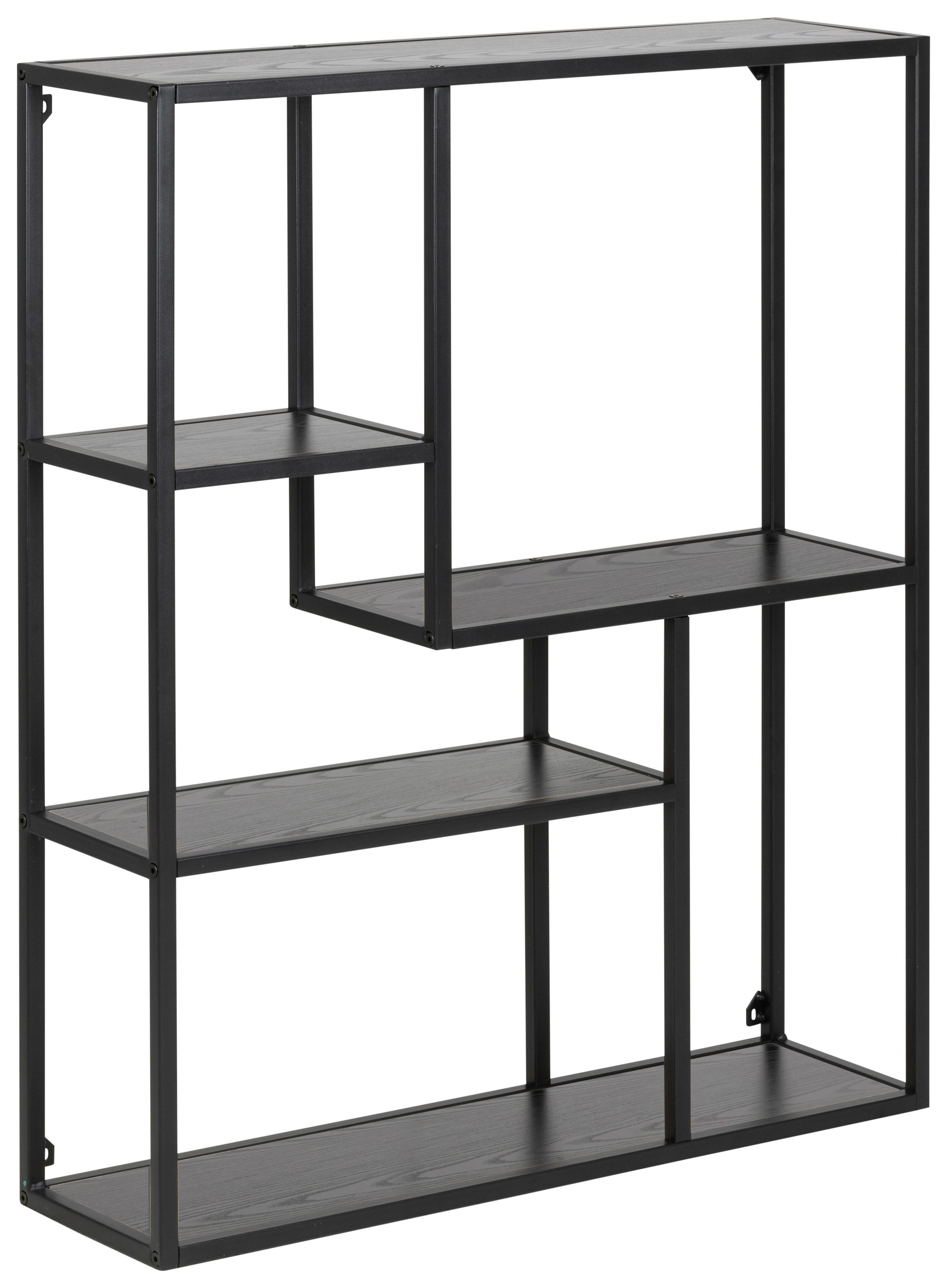 Nástenný regál SEAFORD - čierna, Modern, kov/kompozitné drevo (75,0/91,0/20,0cm) - MID.YOU