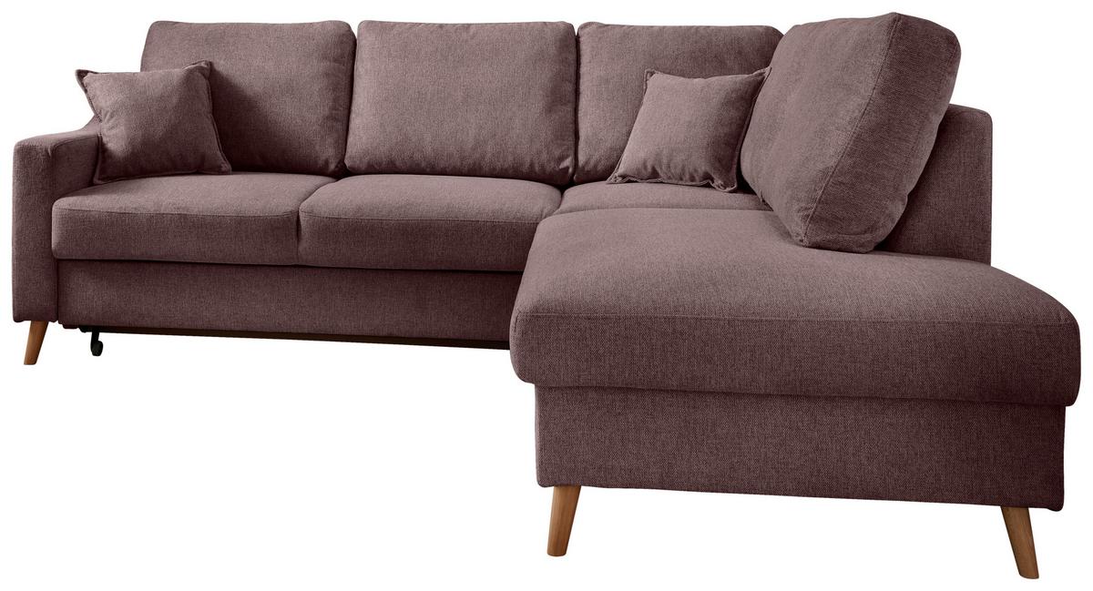 Ecksofa mit Schlaffunktion Valentina mit Kissen Bordeaux - Bordeaux/Naturfarben, KONVENTIONELL, Textil (230/200cm) - P & B