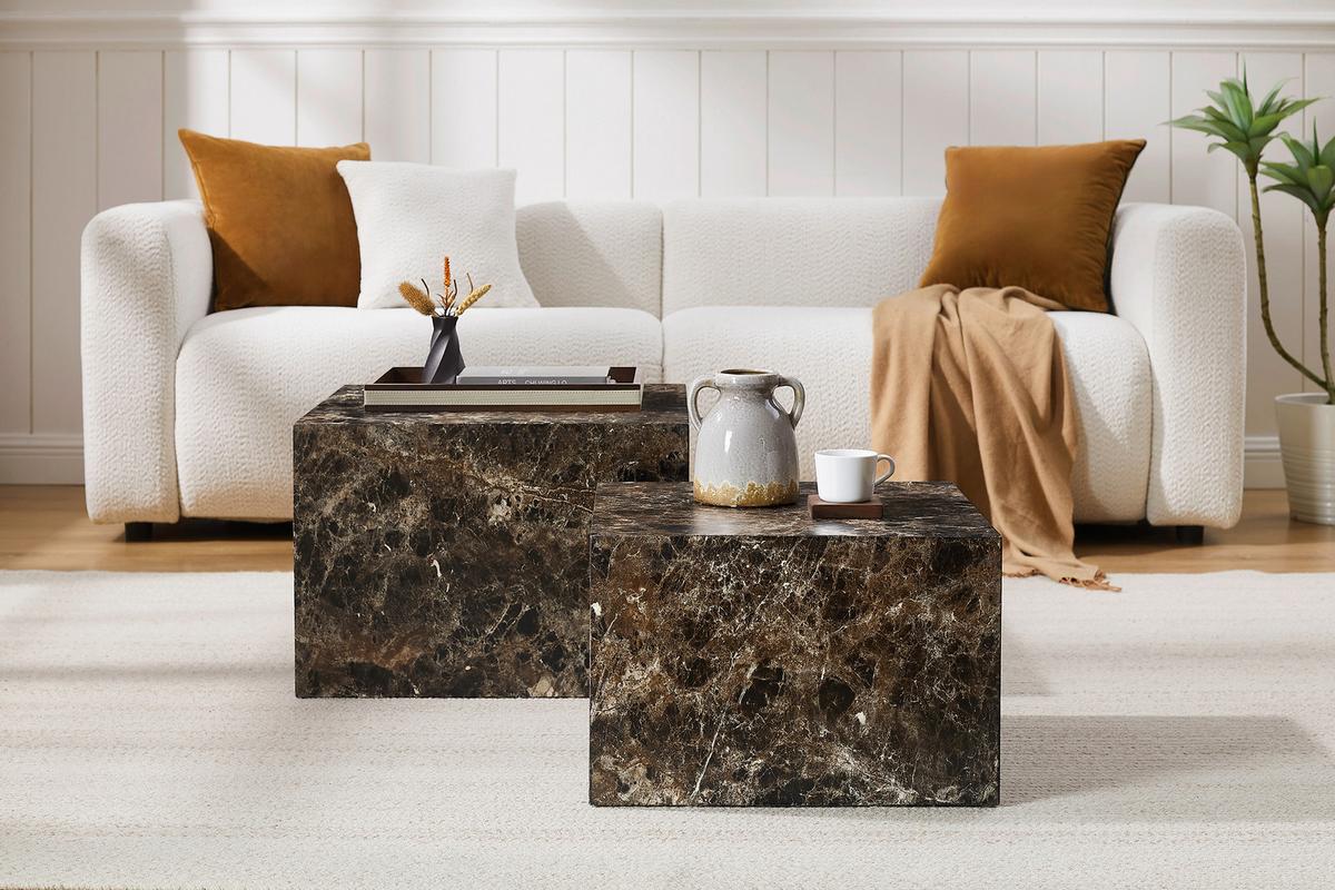 Couchtischset 2-teilig Braun - Braun, Design, Holzwerkstoff (58-50/58-50/40-33cm) - Livetastic