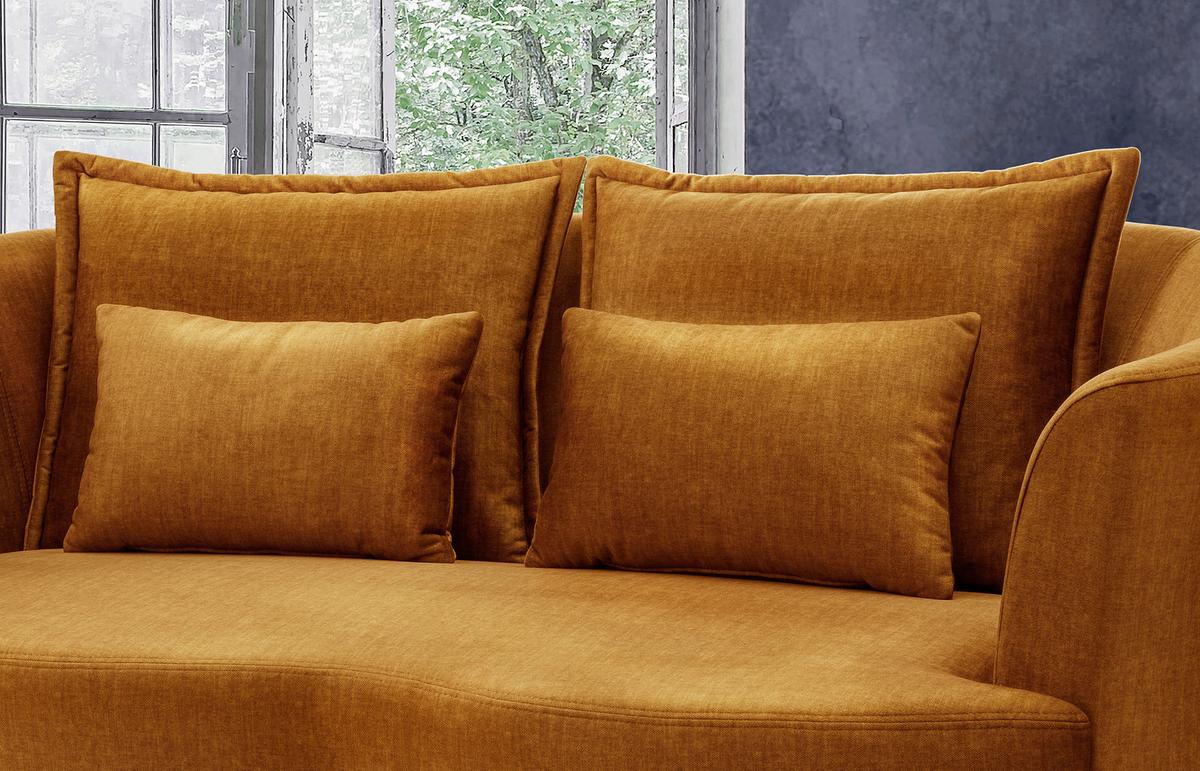 2-Sitzer-Sofa Gelb Velours, Rücken Echt B: 179 cm - Gelb/Schwarz, MODERN, Textil (179/85/101cm) - Livetastic