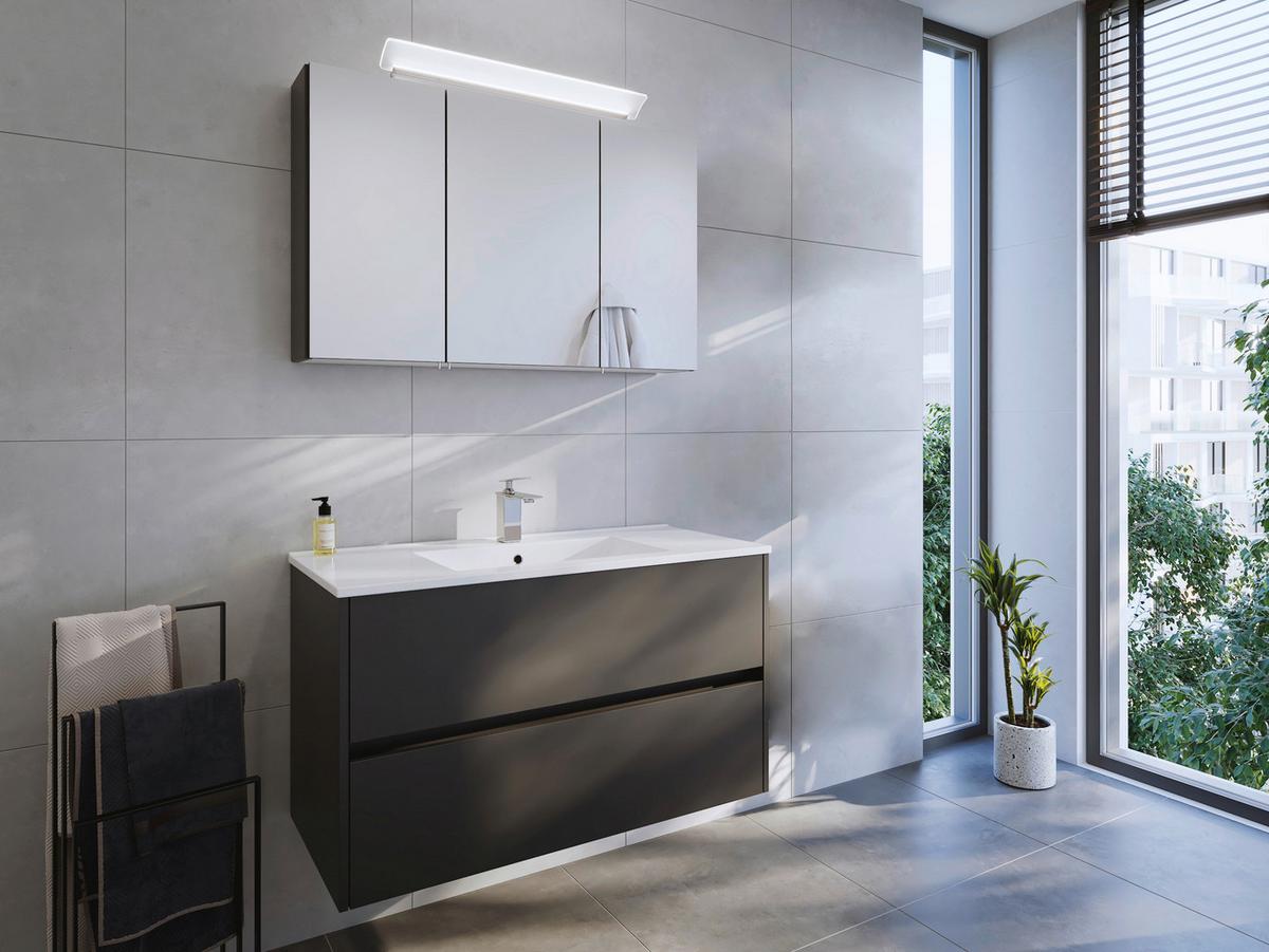 Waschtischkombi Limes Graphitfarben B: 101 cm - Graphitfarben/Weiß, MODERN, Keramik/Holzwerkstoff (101/58,6/47cm) - MID.YOU