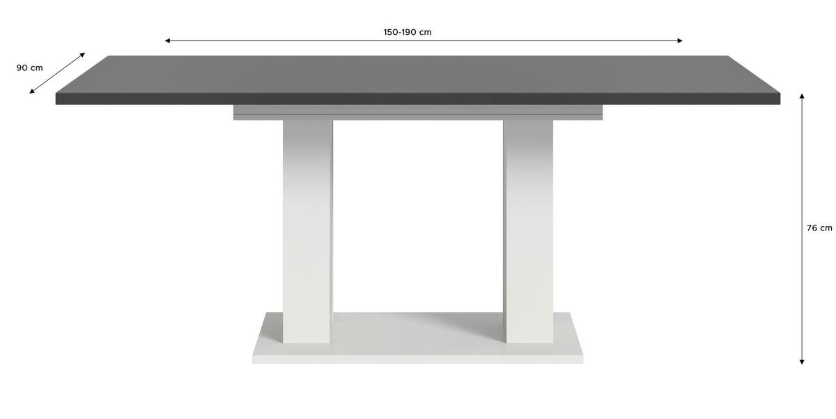 Ausziehtisch Marlon 150 Az Grau/weiß, B:150-190 Cm - Weiß/Grau, KONVENTIONELL, Holzwerkstoff (150-190/90/76cm)