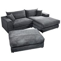 Ecksofa Funny S Dunkelgrau mit Hocker S: 265x180 cm - Dunkelgrau/Schwarz, Basics, Textil (265/180cm) - Livetastic