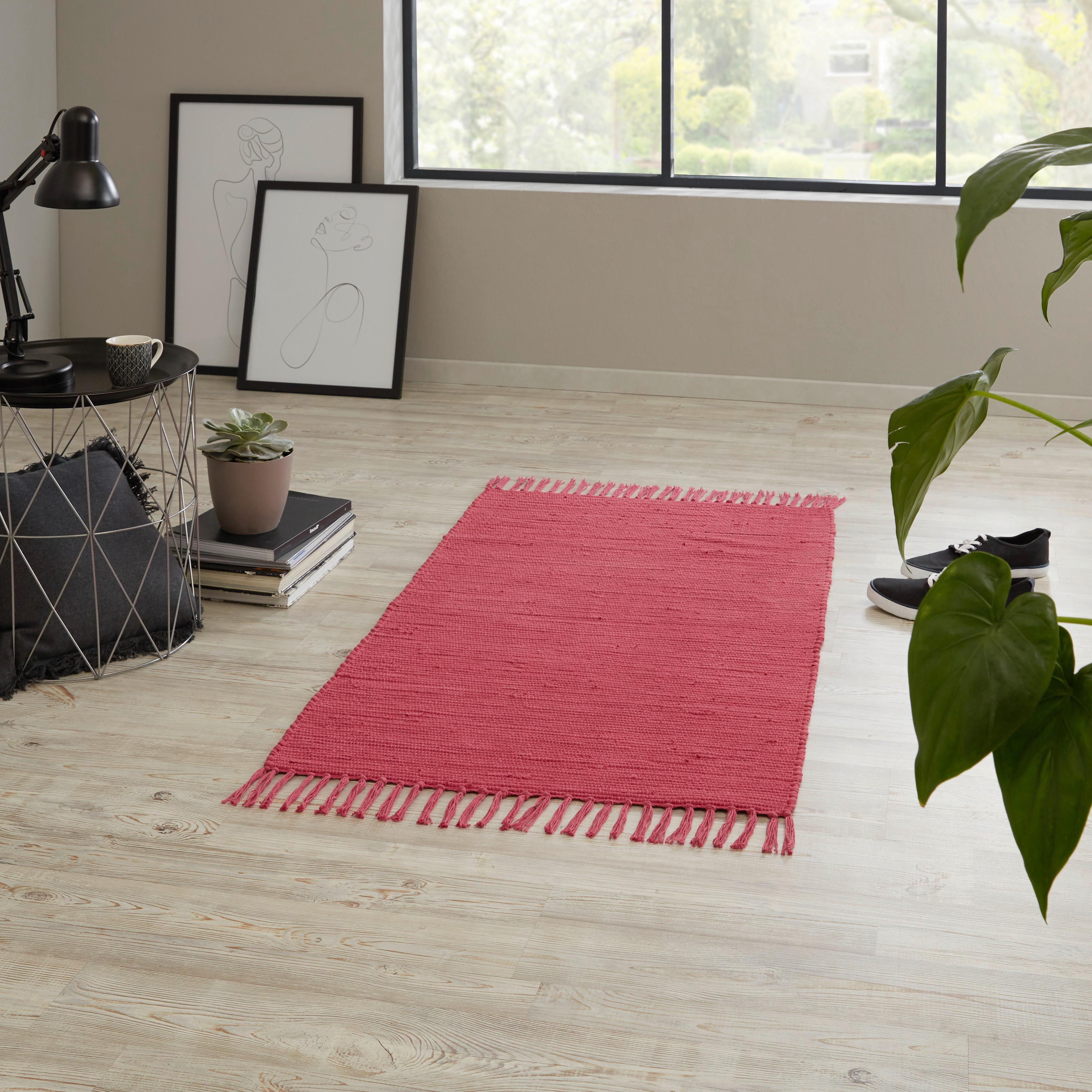 Teppich Handwebteppich 100% Baumwolle 70 x 140 cm Farbe Rot 