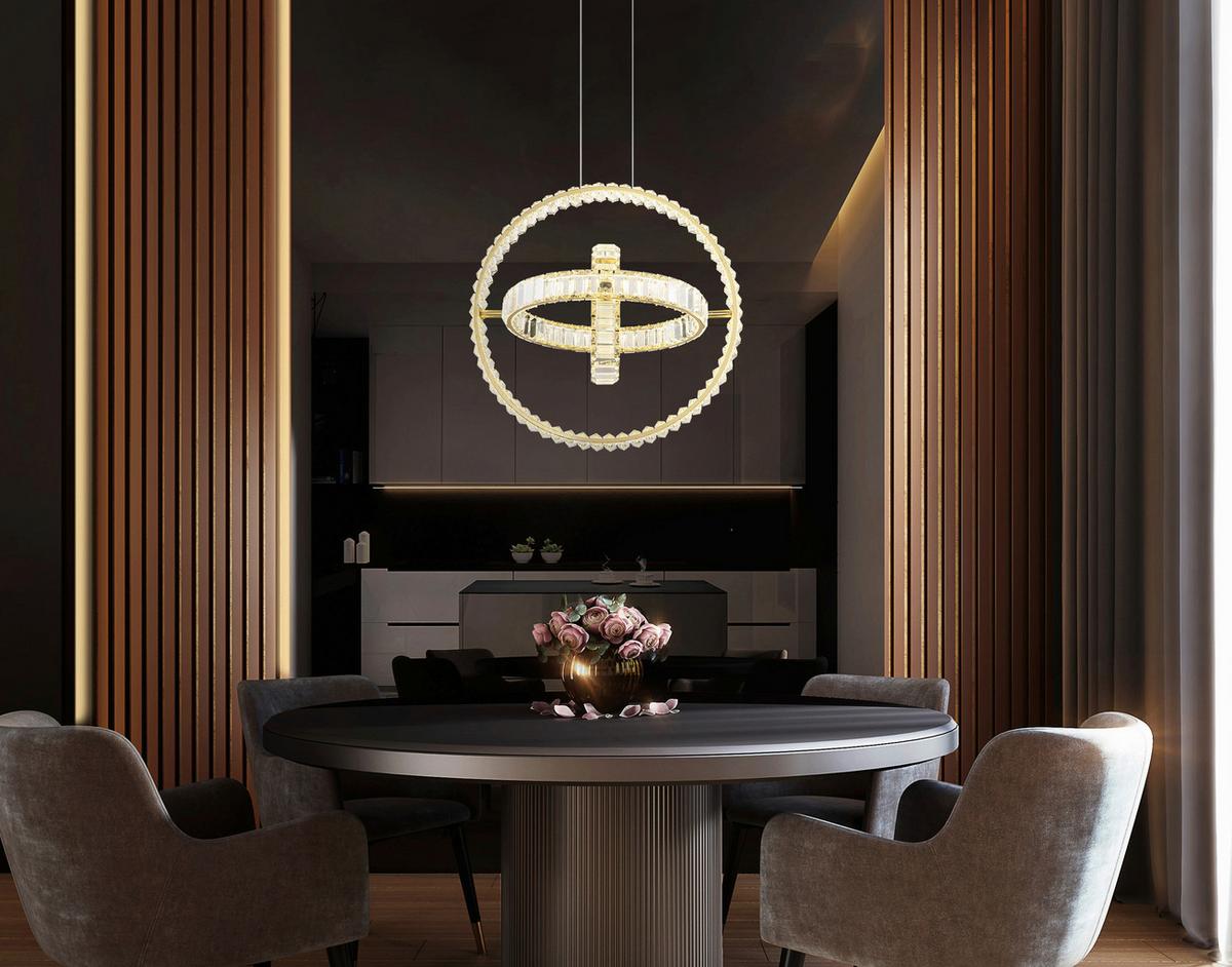 Hängeleuchte Neil Kristallglas ca. 50x40x120 cm - Klar/Goldfarben, Design, Glas/Metall (50/40/120cm) - Globo
