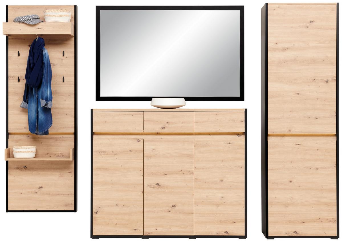 Garderoben-Set Welcome Eiche Dekor/Schwarz 4 -Teilig. - Eichefarben/Schwarz, MODERN, Holzwerkstoff (251,3/200,7/38cm)