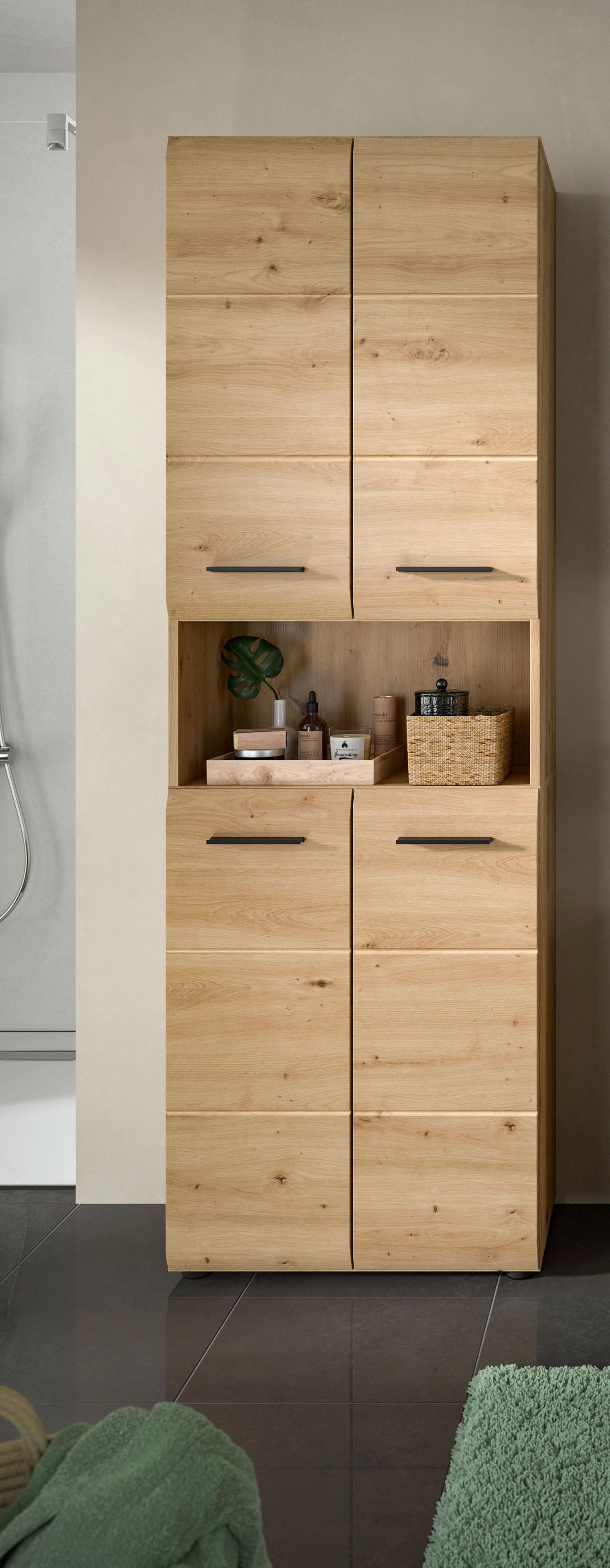 Hochschrank Ice Eiche Artisan Dekor B: 60cm - Schwarz/Eiche Artisan, Basics, Holzwerkstoff (60/185/30cm) - MID.YOU