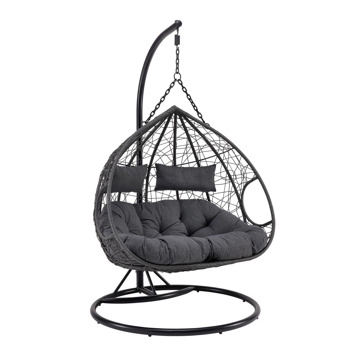 Závěsné křeslo ENEA tmavě šedé - černá/tmavě šedá, Moderní, kov/textil (133/205/120cm) - Bessagi Garden