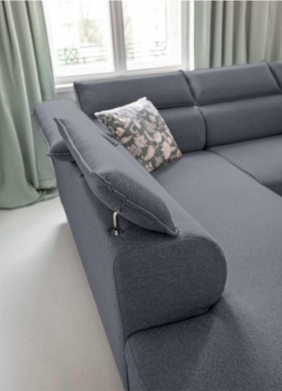Rozkládací sedačka Simone, levé provedení - šedá/přírodní barvy, Moderní, dřevo/textil (253/82/95/208cm)