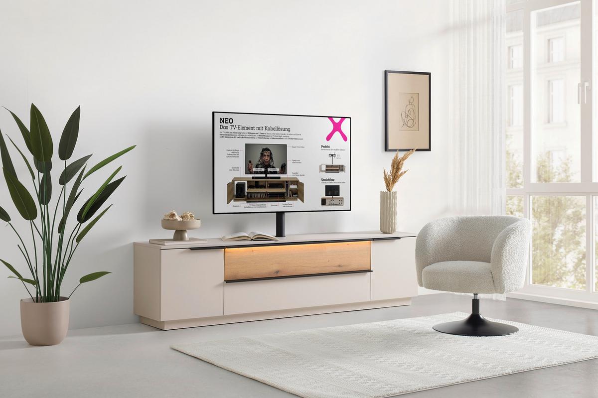 TV-Element Neo vč. LED dekor dub/kašmír - barvy dubu/černá, Moderní, kov/kompozitní dřevo (210/53/40cm) - Mömax