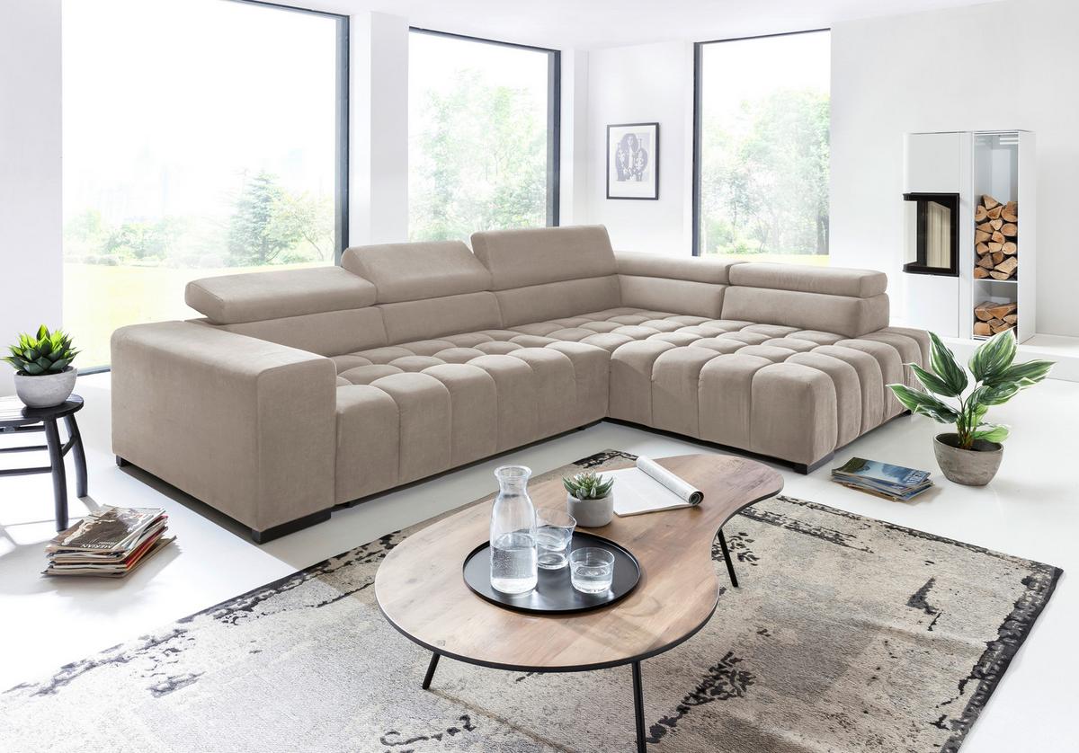 Eckschlafsofa Elias Neu Beige S: 307 Cm - Beige/Schwarz, Design, Textil (307/201cm) - Livetastic