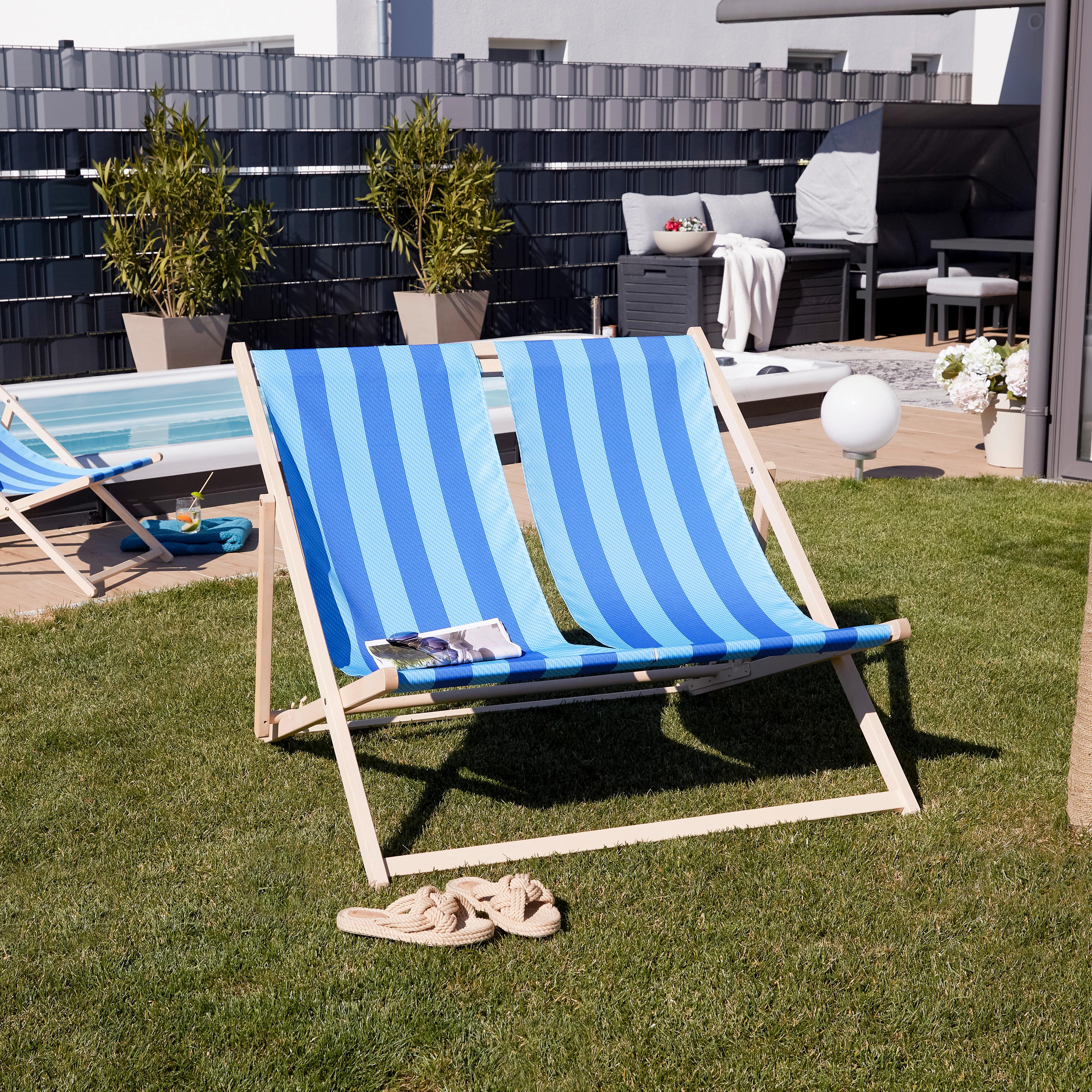 Strandsessel Beach Holz, Textil - Blau/Dunkelblau, Basics, Holz/Textil (118/140/4cm)