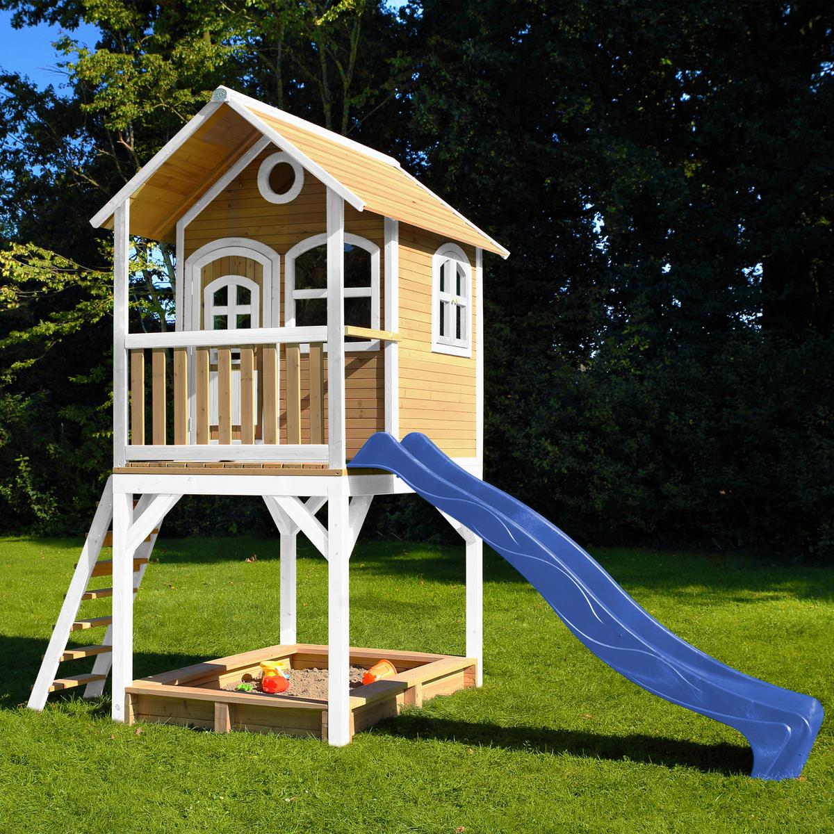 Spielhaus Sarah Blau/Braun/Weiß B: 370 cm - Blau/Braun, KONVENTIONELL, Holz/Kunststoff (370/291/191cm) - Ambia Garden
