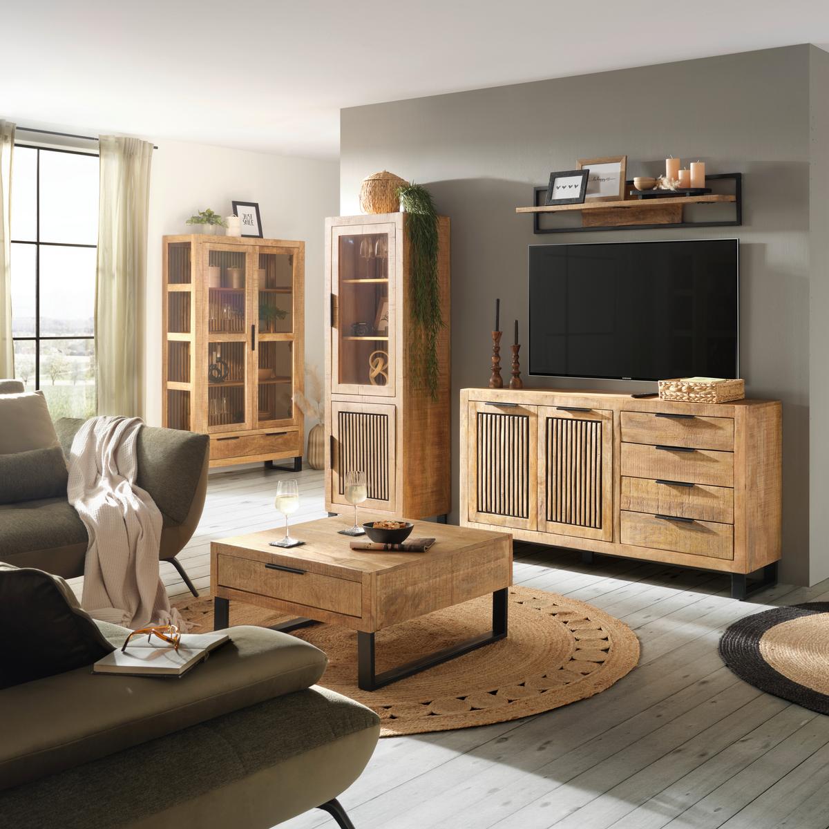 Konferenční stolek EVEREST EVEREST -EXKLUSIV- - černá/přírodní barvy, Natur, kov/dřevo (80/40/80cm)