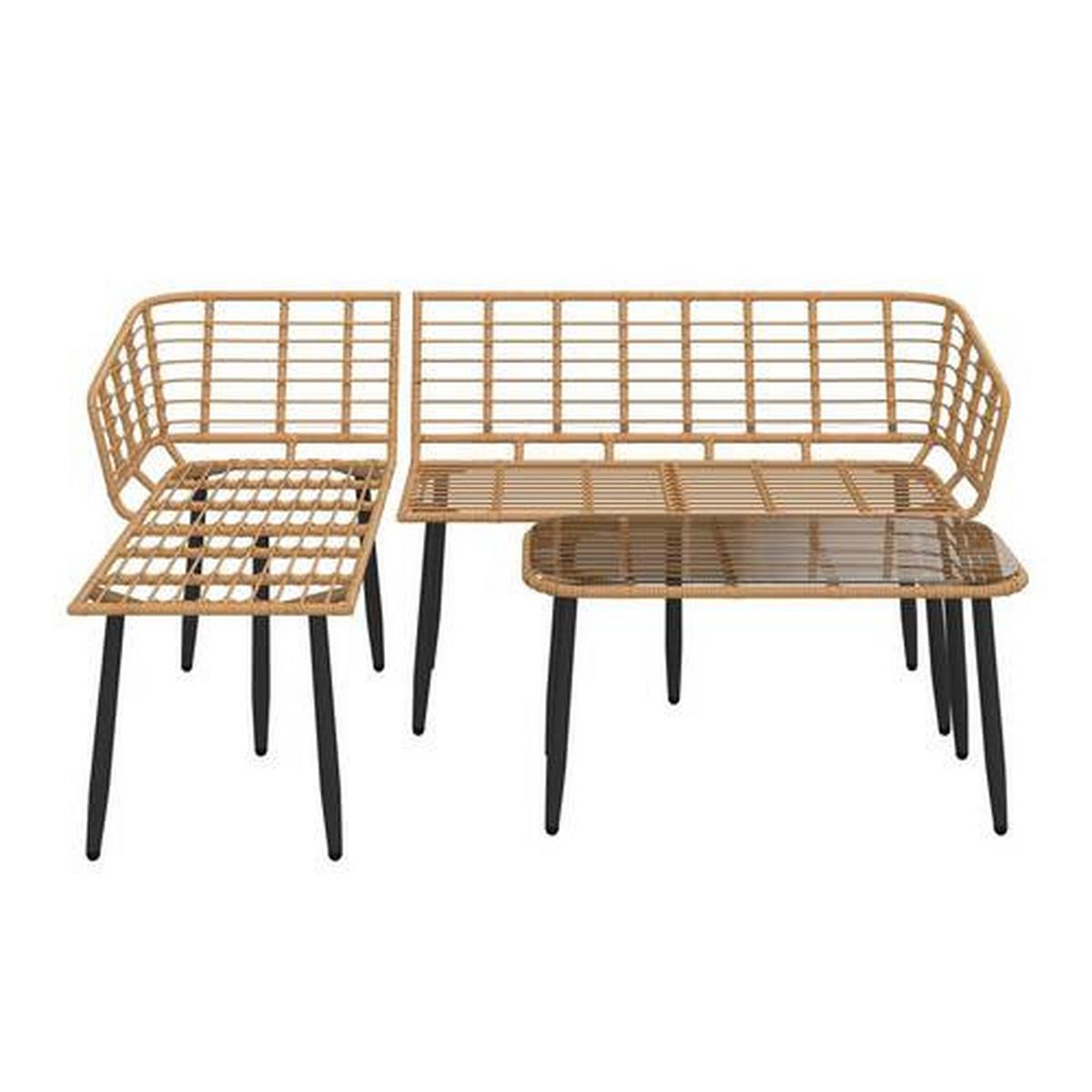 Loungegarnitur Kreta - Naturfarben/Grau, MODERN, Glas/Kunststoff (122cm) - Beldano