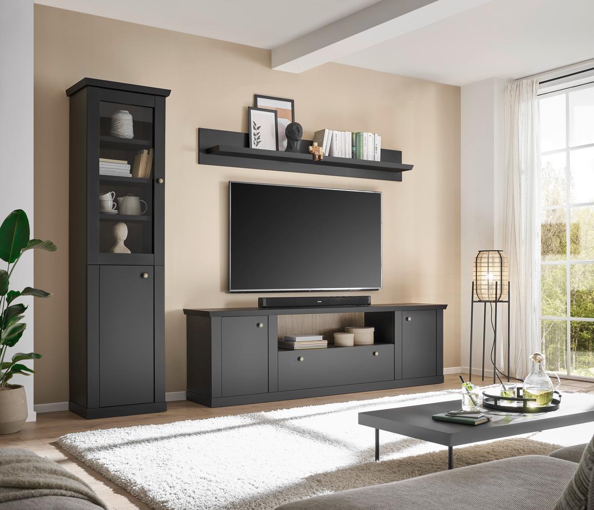 Vitrine Lincoln Schwarz/Eichefarben B: 55cm - Eichefarben/Schwarz, Design, Holzwerkstoff (55/200/39cm) - MID.YOU