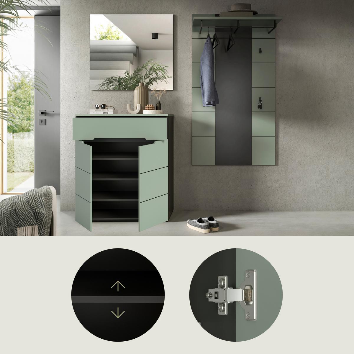 Garderobe Canu 3-teilig Grau/grün B: 175 Cm - Graugrün/Grau, Design, Holzwerkstoff (175/190/37cm) - Livetastic