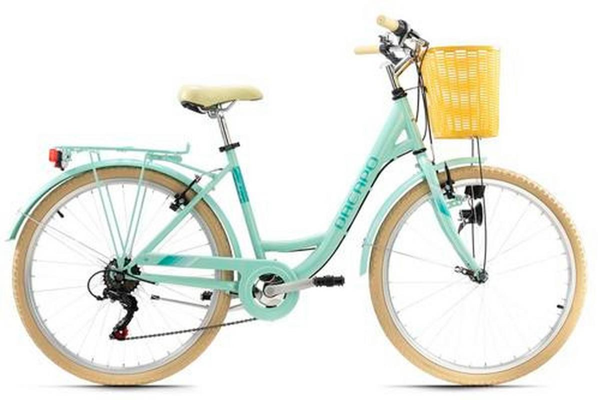 Citybike Damen 26 Zoll Cantaloupe mit Korb 6 Gänge - Gelb/Mintgrün, Basics, Metall (180/70cm) - Da Capo