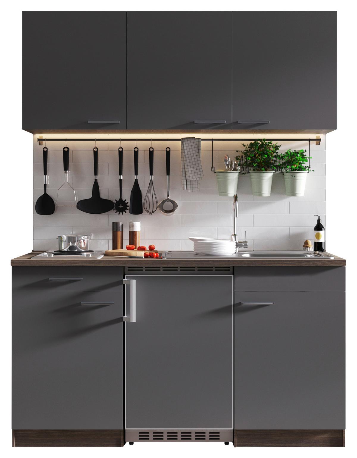 Miniküche Oliver Singleküche 150 cm - Eichefarben/Grau, Basics, Holzwerkstoff (150cm) - Respekta