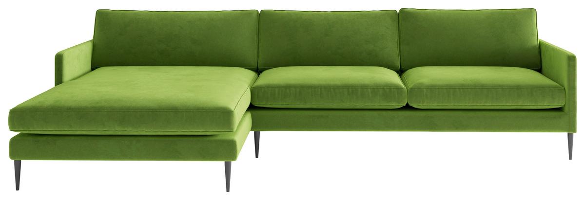 Ecksofa Justin Grün Samt/Velours 154x277 cm - Grün, Design, Textil (154/277cm) - Livetastic