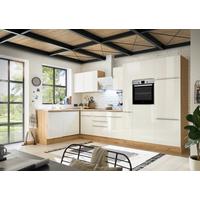 Eckküche Mit Geräten 370x170 Cm Weiß/eiche Dekor, Modern - Weiß Hochglanz/Eiche Artisan, LIFESTYLE, Holzwerkstoff (170/370cm) - Respekta