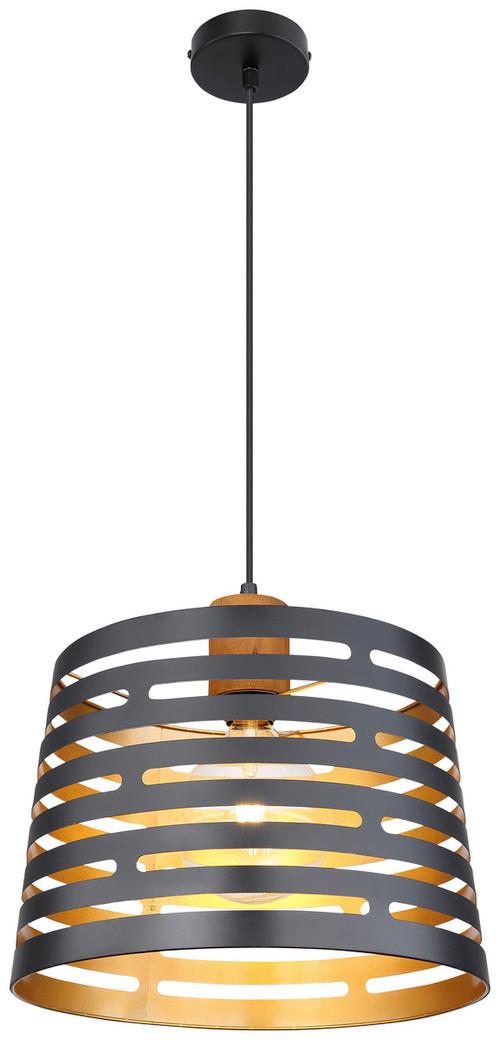 Hängeleuchte Ablona H: 120 Cm 1-Flammig, Holz/metall - Goldfarben/Schwarz, Natur, Holz/Metall (35/120cm) - Globo