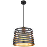 Hängeleuchte Ablona H: 120 Cm 1-Flammig, Holz/metall - Goldfarben/Schwarz, Natur, Holz/Metall (35/120cm) - Globo