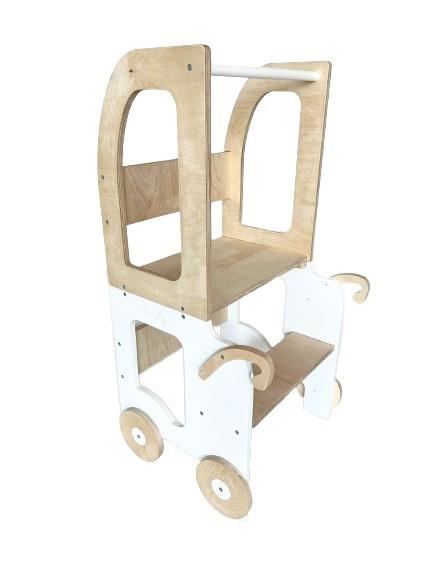 Kombihochstuhl Trolley Step Stool Weiss/natur - Weiß/Naturfarben, Basics, Holz (38/90/40cm)