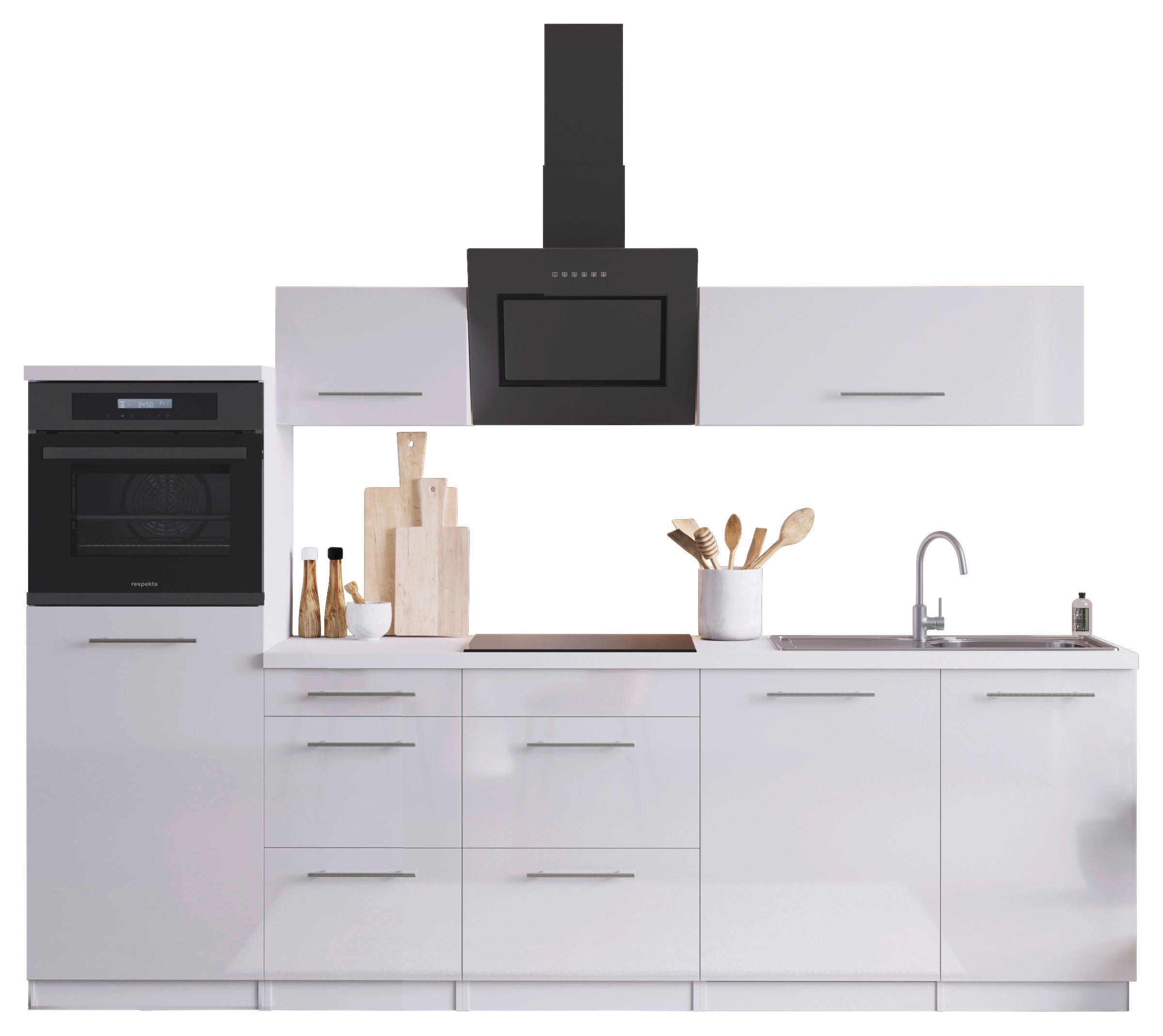 Küchenzeile mit Geräten B: 280 cm Weiß Hochglanz - Weiß Hochglanz/Weiß, Design, Holzwerkstoff (280cm) - Respekta